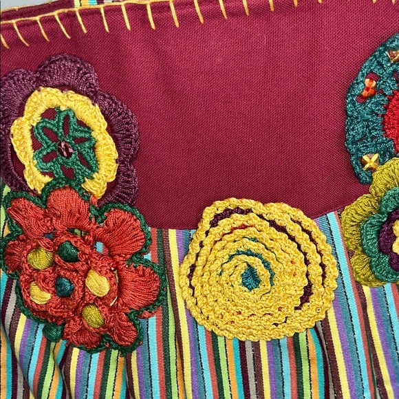 BUCO Handcrafted Multicolor Floral Crochet Tote Bag - Picture 3 of 4